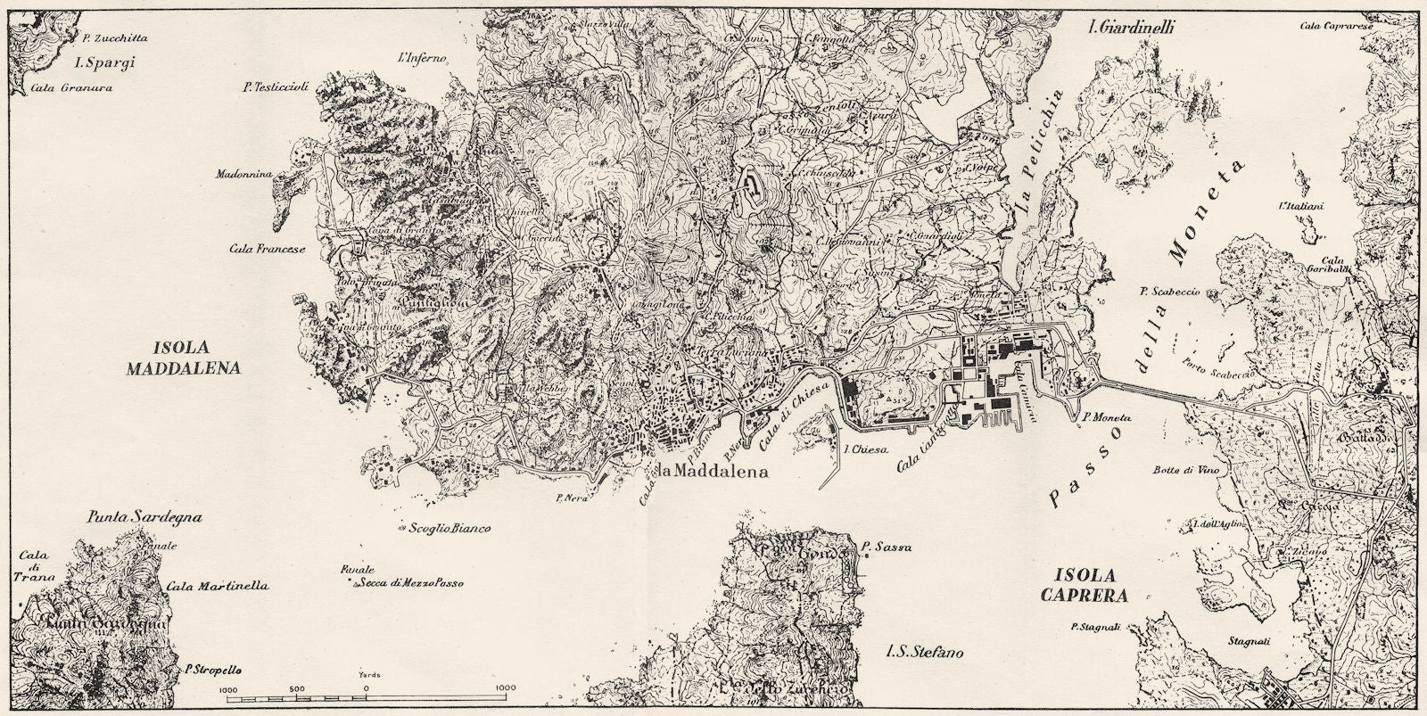ITALY. Sardinia. Maddalena 1945 old vintage map plan chart